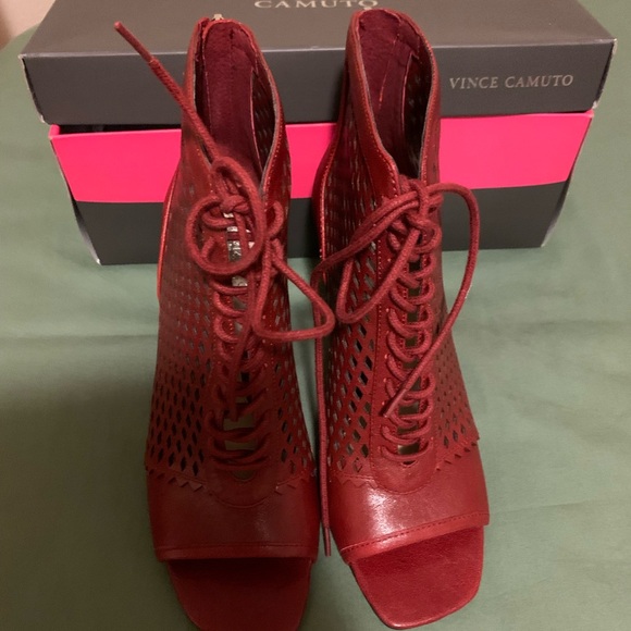 Red laced up open toe bootie. 2 years I’ve had. Maybe subject to inside shedding - Picture 3 of 5